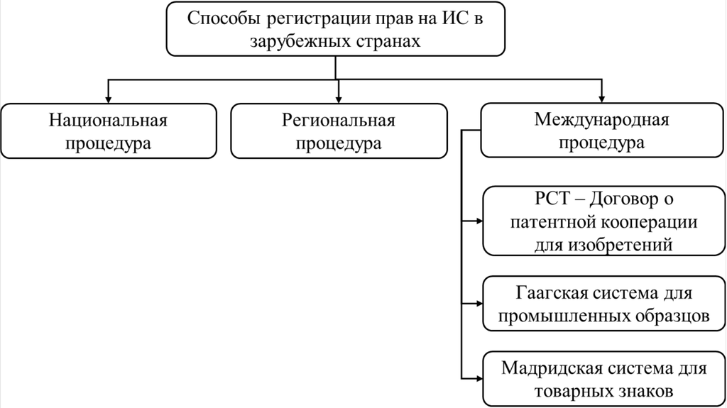 Рисунок 1.11 Способы регистрации прав на ИС в зарубежных странах
