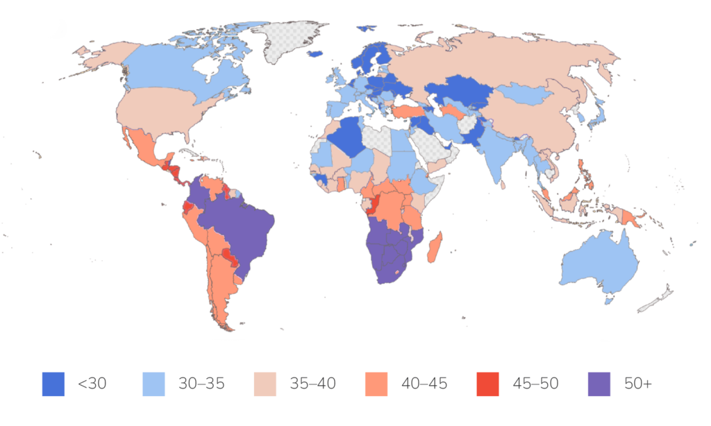 Уровень неравенства дохода в разных странах мира