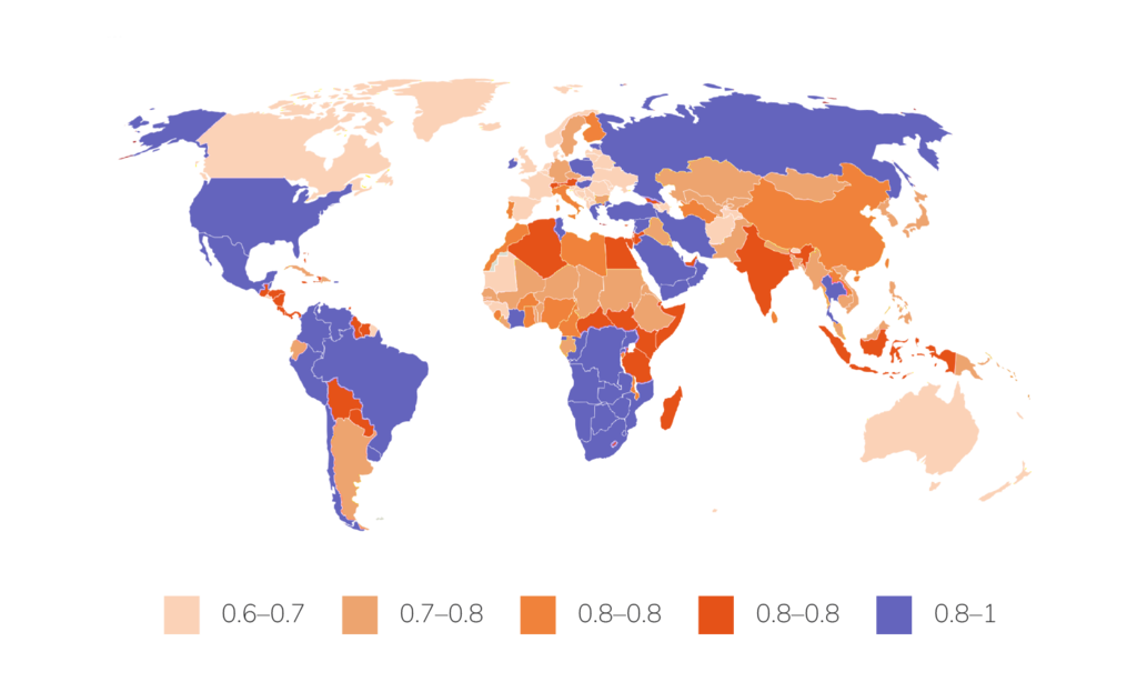 Уровень неравенства накопленного богатства в разных странах мира