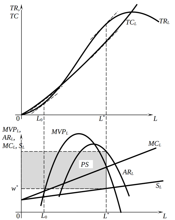Монопсония на рынке труда при совершенной конкуренции на рынке продукта
